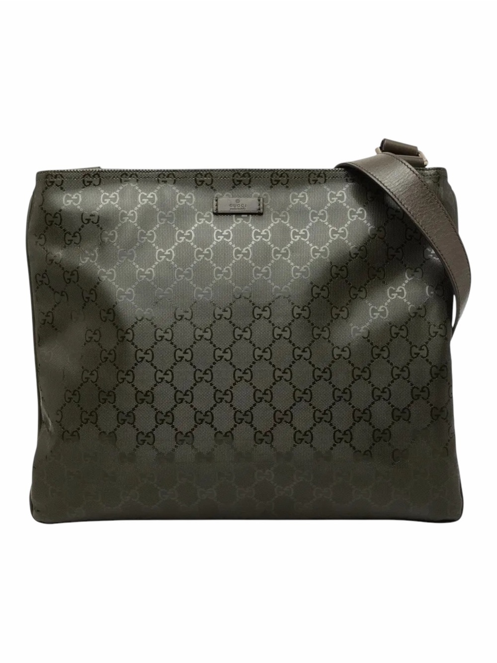 Gucci GG Imprimé Flat Messenger Bag Olive Green